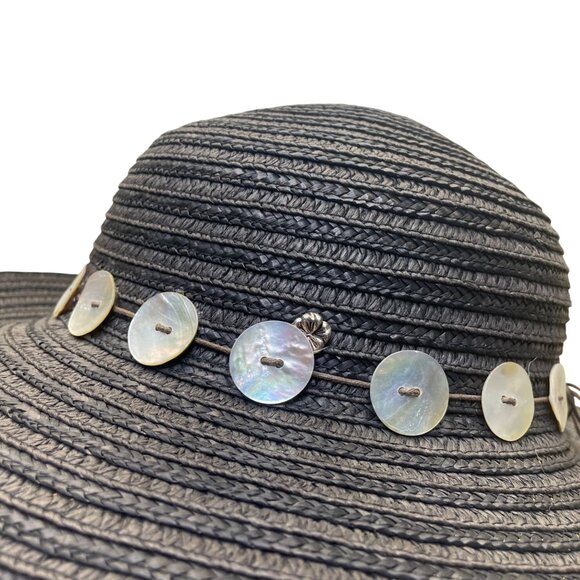 Flora Bella Womens Black Straw Hat W/Mother-Of-Pearl Accents Sun Protection main image 5
